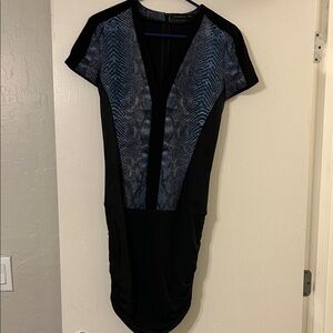 Barbara Bui Black Dress with Blue Snake-Print Panels